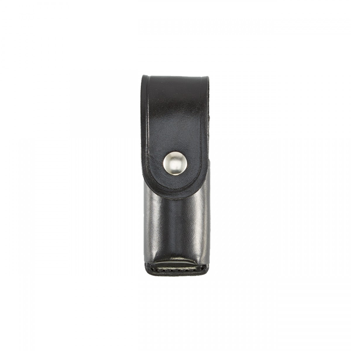 Aker Leather MK III Mace Case in black leather with solid brass snap, designed for 2 oz. canisters and fits belts up to 2-1/4 inches.